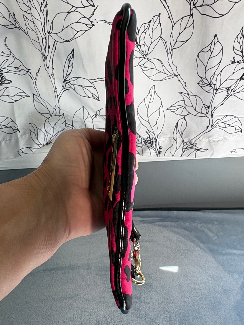 Betsey Johnson Fuchsia Leopard-Print Wristlet Clutch with Black Trim - Picture 11 of 11